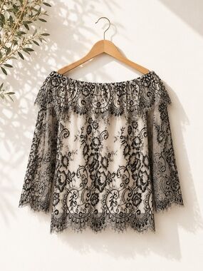 White House Black Market Off-Shoulder Lace Top — Size Small